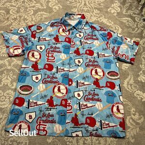 St. Louis Cardinals Men's XL Blue Hawaiian Graphic Print Shirt Short Sleeve